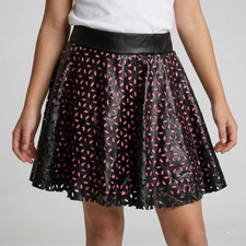 Pink Crush Girl's Black Vinyl Die Cut Skater Skirt with Pink Layering size 10-12