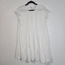 Wilfred Tiered Mini Dress White Ruffle Cap Sleeve Tie Back Size L
