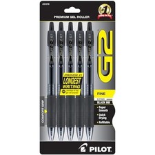 Pilot G2 Retractable Gel Ink Pens, Bold Point, Black, 5 Count