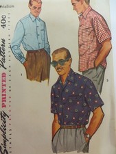 Vintage 50's Simplicity 4981 CASUAL SPORT SHIRT Sewing Pattern Men Medium 38-40"