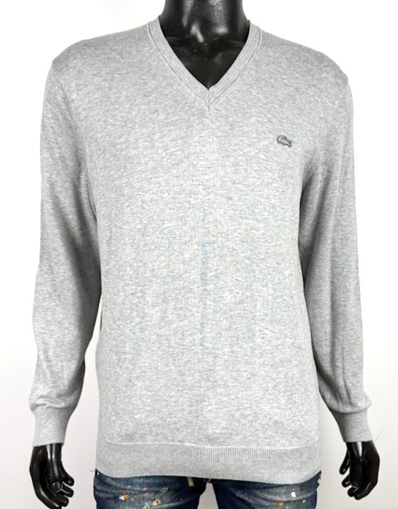 Lacoste Maglione Uomo 6 Taglia XL Grigio Cotone Scollo V Coccodrillo
