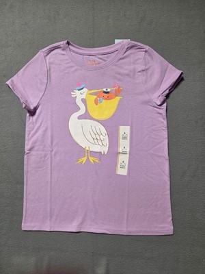Cat & Jack Girls' Short Sleeve Pelican Graphic T-Shirt Lilac Size S Relaxed Fit