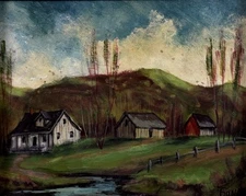 American 20C, 1971, Bona, Vintage Oil Painting, Landscape, Rustic Americana