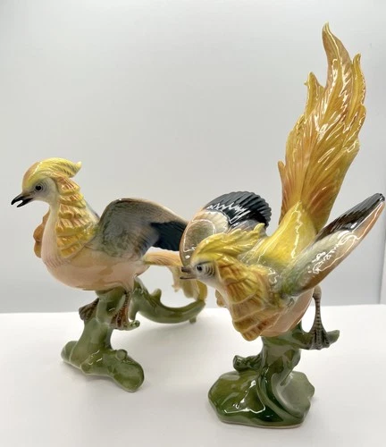 Pair Vtg MCM Maddux California Stangl Style Ceramic Pheasant Bird Figurines Wall