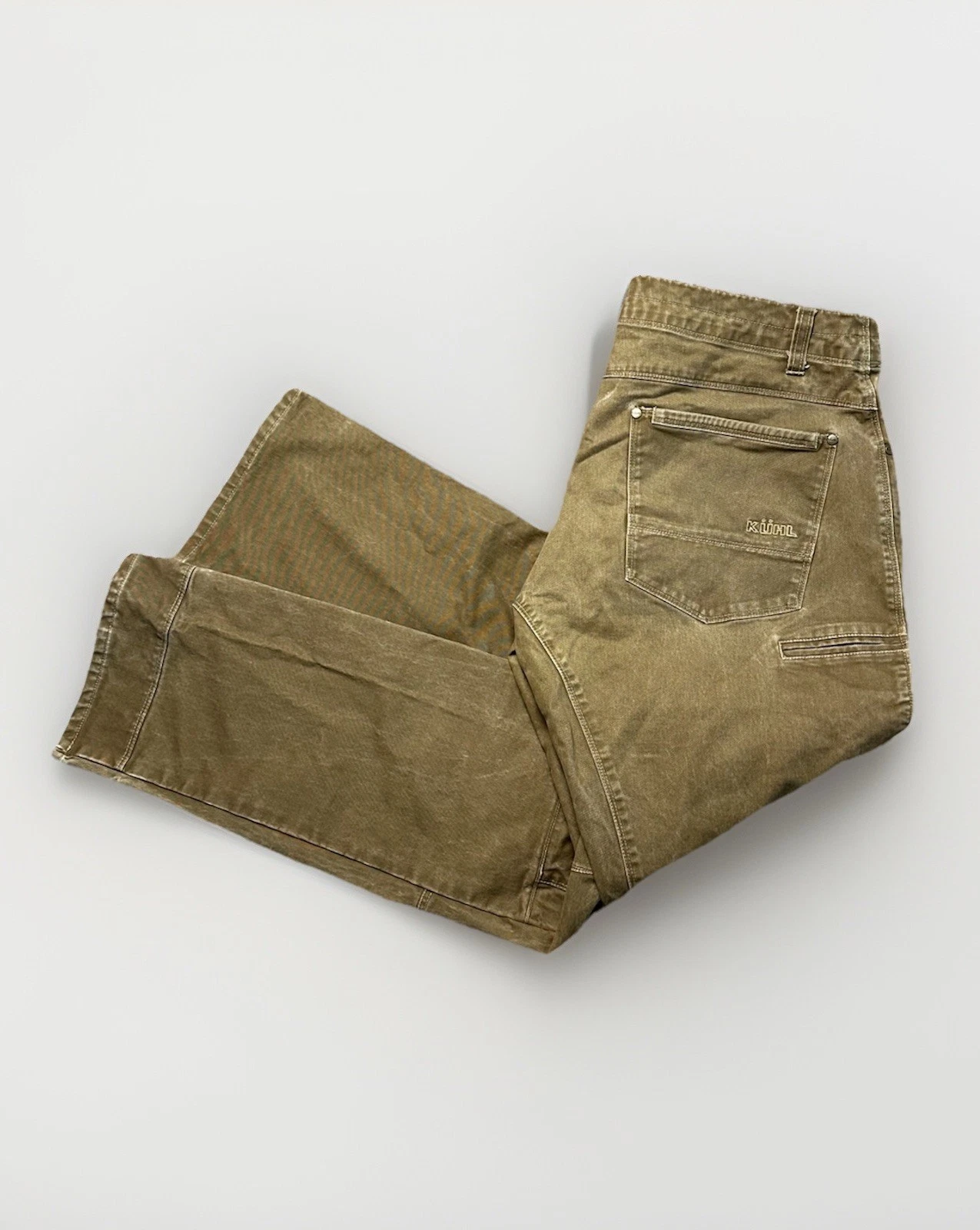 36x32 KUHL Rydr Vintage Patina Dye Double Knee Hiking Carpenter Style Jeans Pant