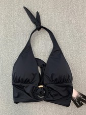 Carmen Marc Valvo Swim Top Womens Small Black Halter Triangle Ring Bikini