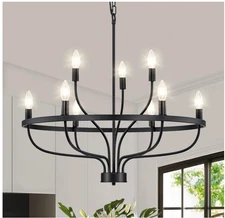 BrkNit 9-Light Black Vintage Farmhouse Candle Chandelier Light Fixture