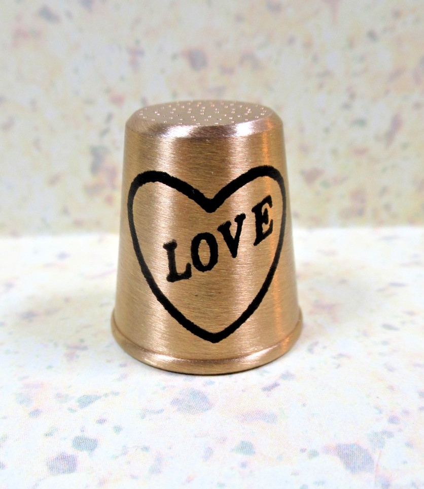Vintage Solid Brass Thimble ~ "LOVE" ~ Made in the U.S.A.