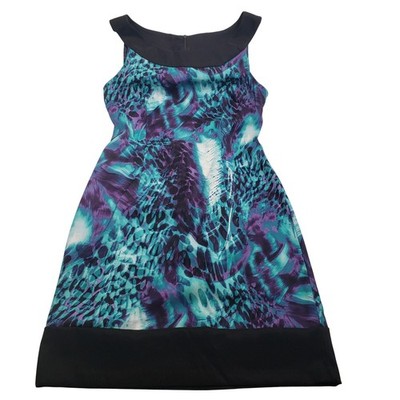 Connected Apparel Abstract Animal Print Dress Womens 10 Teal Purple Good Sheath