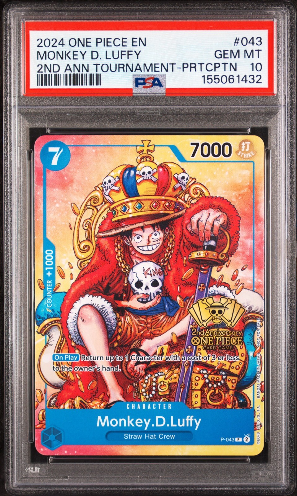 2024 ONE PIECE PROMO 2ND ANNIVERSARY TOURNAMENT #043 MONKEY D. LUFFY PSA 10 view 1