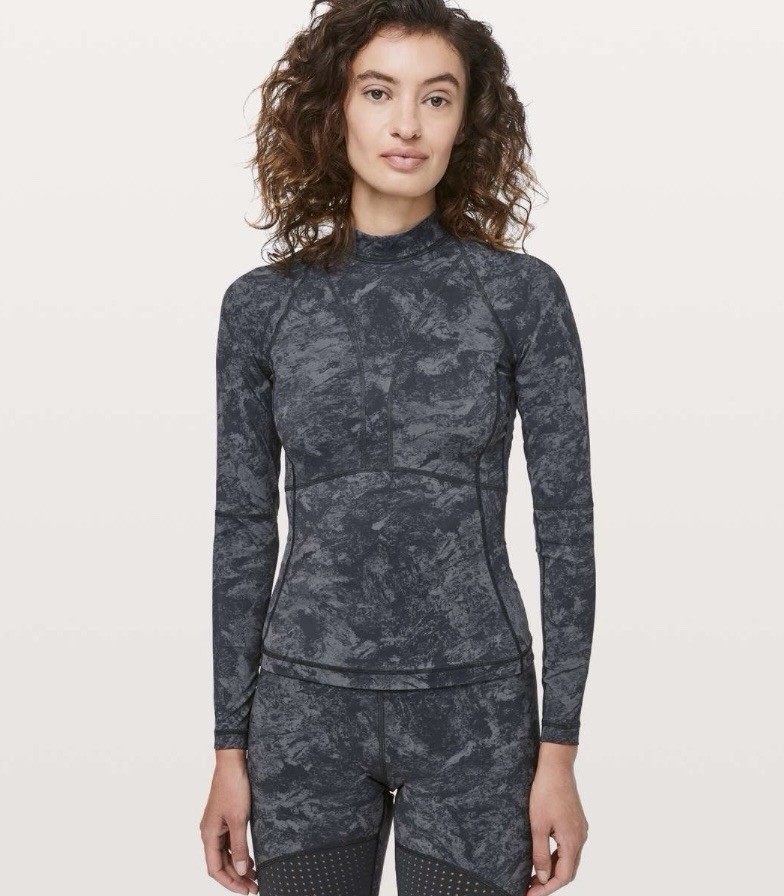 NUEVO SIN ETIQUETAS Lululemon Beach Break Rashguard Mármol Lavado Titanio Carbón Profundo Talla 4