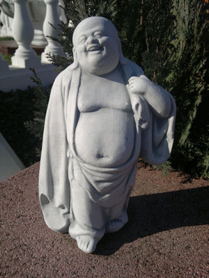 Steinfigur ''fröhlicher Buddha'' Gartenfigur Steinguss Skulptur Statue Feng Shui