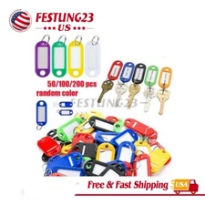 50-200 Metal Ring Plastic Key Tags Luggage Card Name Label Keychain Split Rings