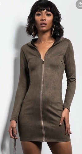 Akira Olive Green gold zipper bodycon 