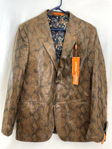 Blazer manteau de sport Tallia Runway Collection fausse peau de serpent coupe fine M marron neuf avec étiquettes - Photo 1/18