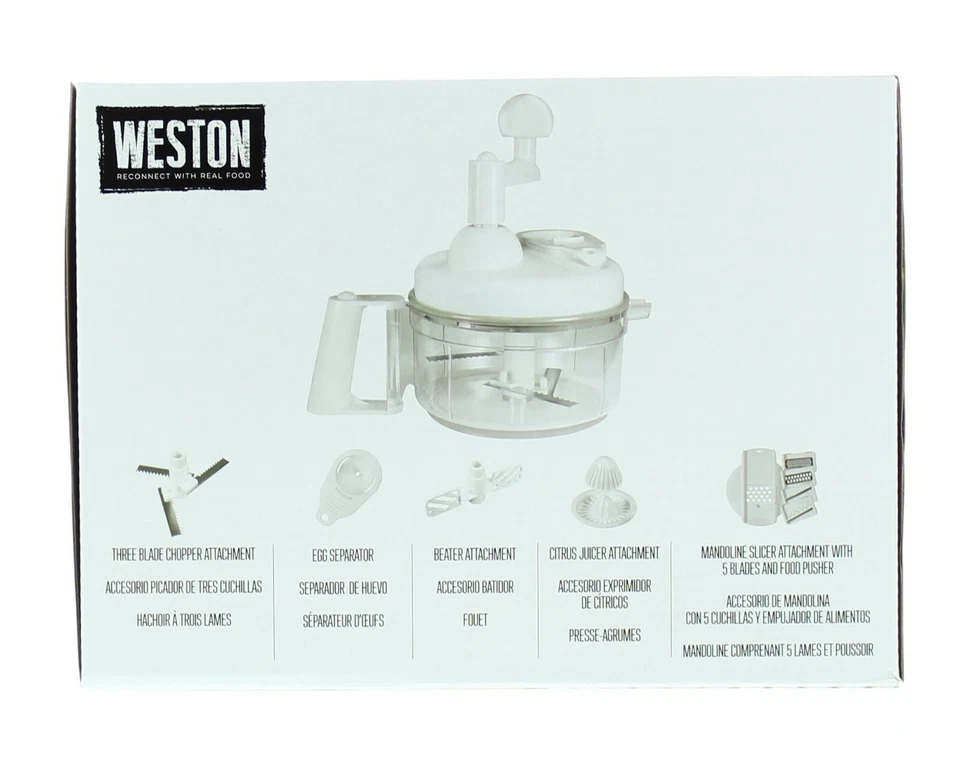 Kit de Picadora de Preparación de Alimentos para Encimera de Cocina Manual de Picadora, 5 Accesorios, Blanco Foto 2 de 3