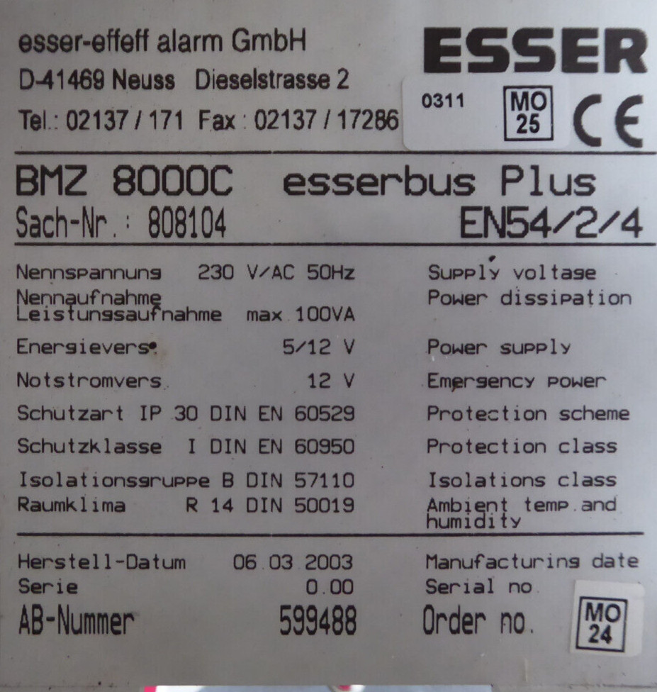 ESSER BMZ 8000 C Netzteilmodul 802426 /02 mit Trafo 772426 BO.1 