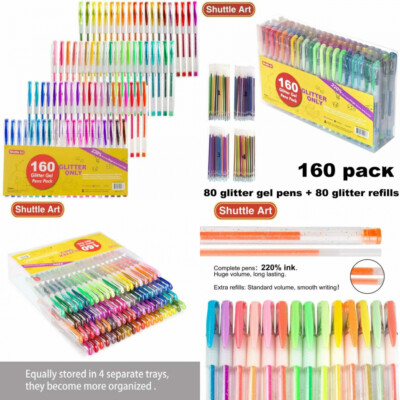 160 Pack Glitter Gel Pens Set, Shuttle Art 220% Ink 160