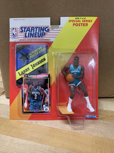 1992 Starting Lineup LARRY JOHNSON Basketball Figure w/ Poster Hornets Box 92