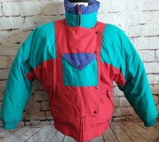 90s Vintage Puffer Womens 10 Medium Colorblock Down Ski Coat Jacket USA Twee