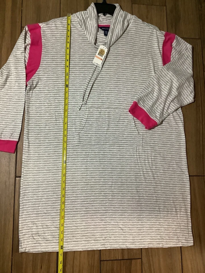 Vestido a rayas gris manga larga a rayas Nautica Sleepwear para mujer talla grande 2X Foto 4 de 4