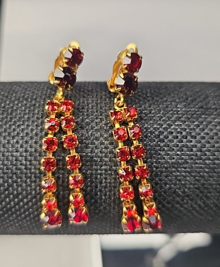 Faux Ruby Red Statement Necklace 16-17” Earrings … - image 6