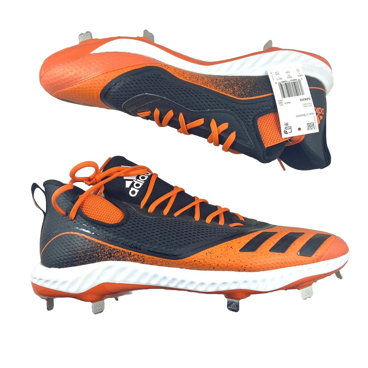 Adidas Icon V Bounce Orange Black Baseball Cleats Spikes 