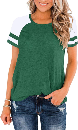 Womens Shirts Casual Tunic Tops Color Block Crewneck Summer Loose Fitting Workou