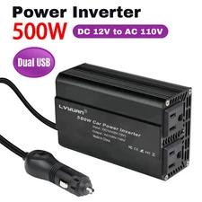 500W Car Power Inverter DC 12V to AC 110V 120V Converter with 2USB 2Socket Black