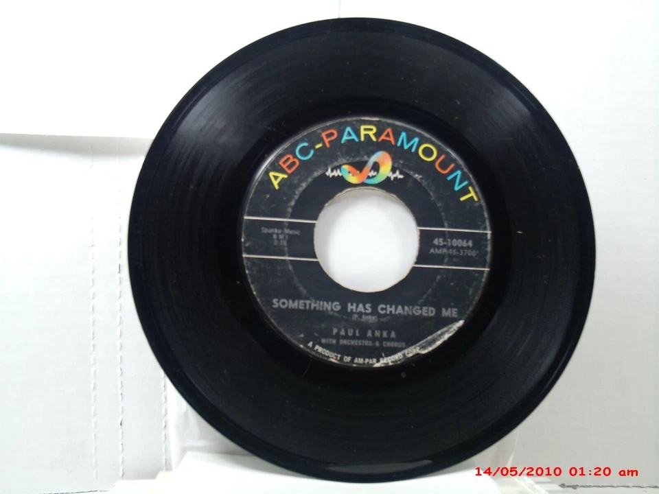 PAUL ANKA-(45)- IT'S TIME TO CRY / SOMETHING HAS CHANGED ME - ABC PARAMOUNT-1959 - Image 2 of 2