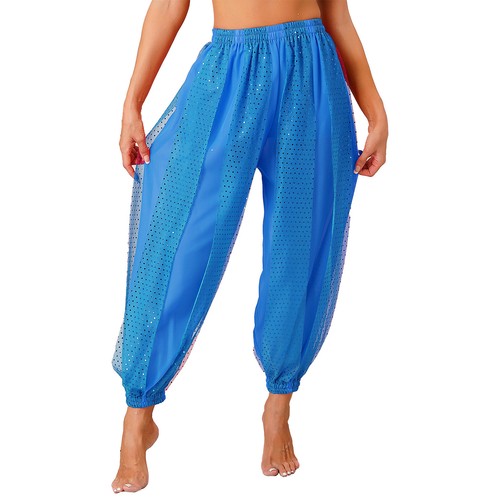 Damen Bauchtanz Kostüm Hose Seitenschlitz Pailletten glänzend Haremshose Hose - Bild 82 von 141