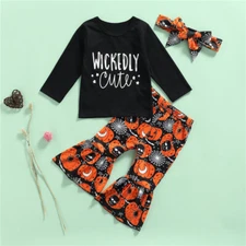 NEW 'Wickedly Cute' Girls Halloween Bell Bottom Outfit Set 