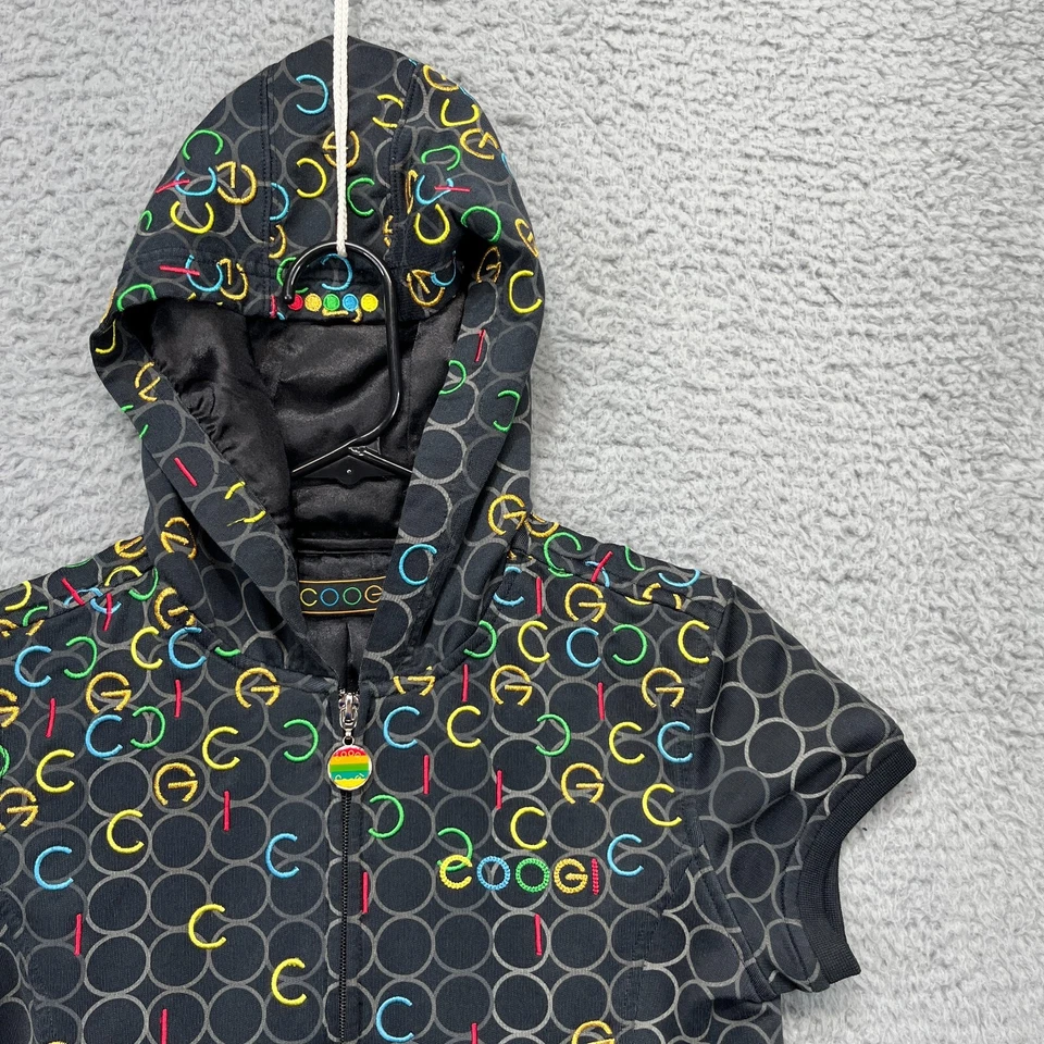 Sudadera con Capucha COOGI De Colección Para Mujer Pequeña Negra Logo Arco Iris AOP Manga Corta Cremallera Completa Foto 3 de 4