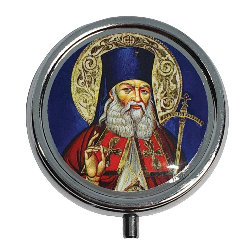 2" Greek Orthodox Metal Round Pill Medicine Organizer Container Case Candy Box - Image 2 of 2