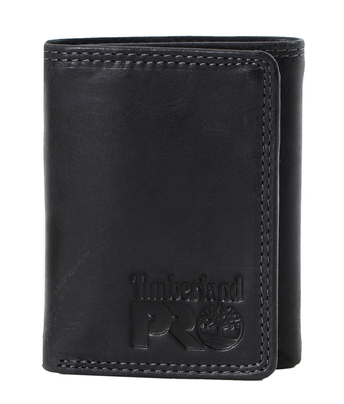 Timberland PRO Men's Leather RFID Trifold Wallet with ID Window Black