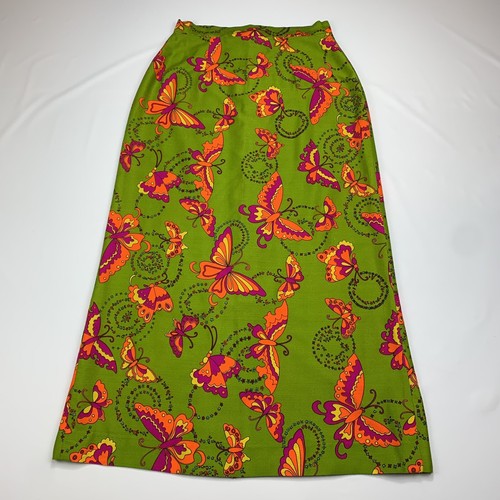 Psychedelic Maxi Skirt VTG 1960s 70s Hippie Womens L Trippy Dayglo Butterfly EUC - Picture 8 of 12