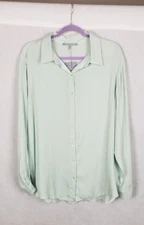 Daniel Rainn Blouse Top Button Front XL Mint Green Long Sleeve Casual Spring