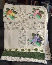 Vintage Handmade Crochet Flower Granny Afghan Throw Blanket Bedspread 86  X 118  