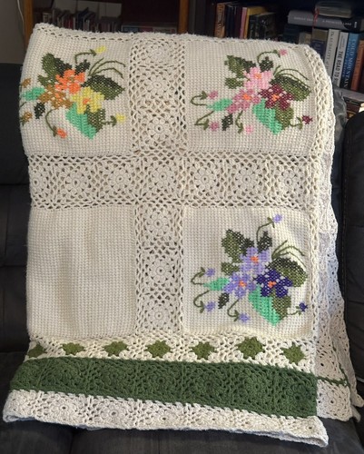 "Colcha manta afgana abuela flor ganchillo hecha a mano vintage 86"" X 118""" - Imagen 3 de 14