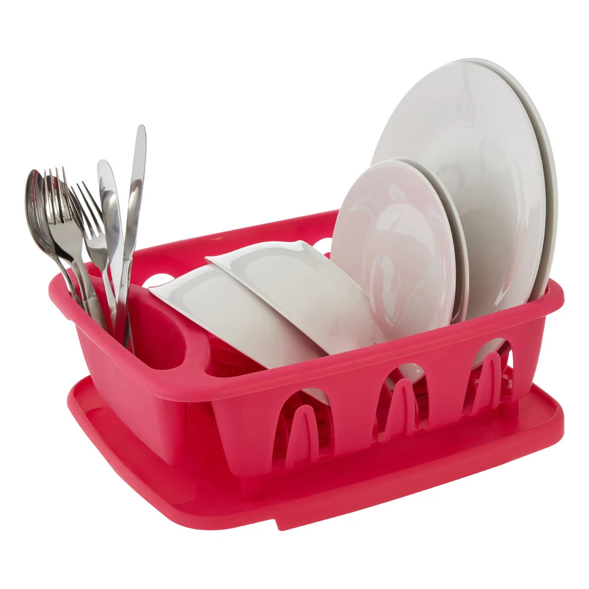 Pink Plastic Plate Dish Drainer Kitchen Drying Rack With Removable Dripping  Tray