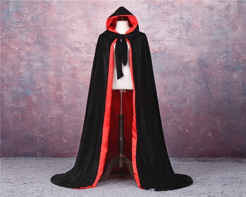 Gothic Hooded Velvet Cloak Gothic Wicca Robe Medieval Witchcraft Larp Cape - Picture 14 of 38