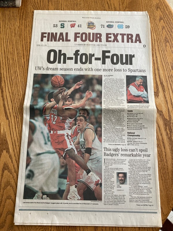 2000 Final Four Commemorative Newspaper-Wisconsin Badgers-Michigan State