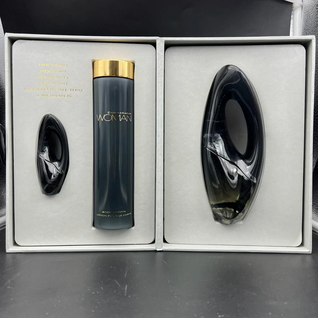 WOMAN by DONNA KARAN 3pc SET 3.4oz EDP Spr 7ml Mini Splash 6.7oz Body Lotion