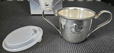 NIB Vintage 1960 Silver Plated Baby Sippy Cup Two 2 handles  Lid, Duck FREESHIP