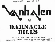 Van Halen Concert Flyer 1974 Barnacle Bill's White