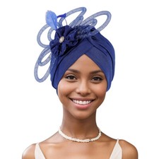 Women African Wedding Cap Flower Rhinestone Turban Head Wrap Bonnet Headwear Hat