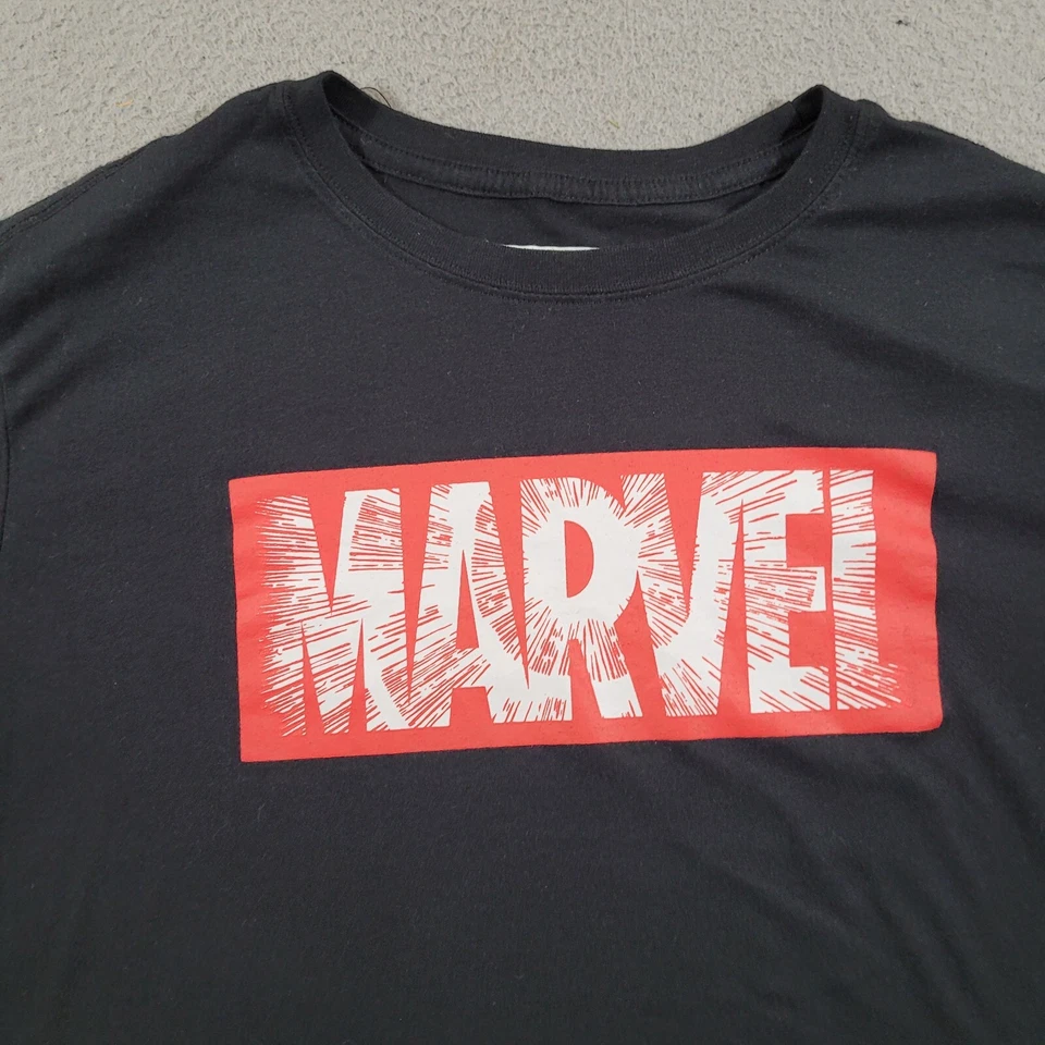 Marvel Shirt Boys Extra Large Black Box Logo Spell Out Retro Nerd Super Hero Tee - Image 3 of 4