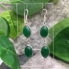3  Green Onyx Gemstone 925 Silver Plated Handmade Earring Set New 5934