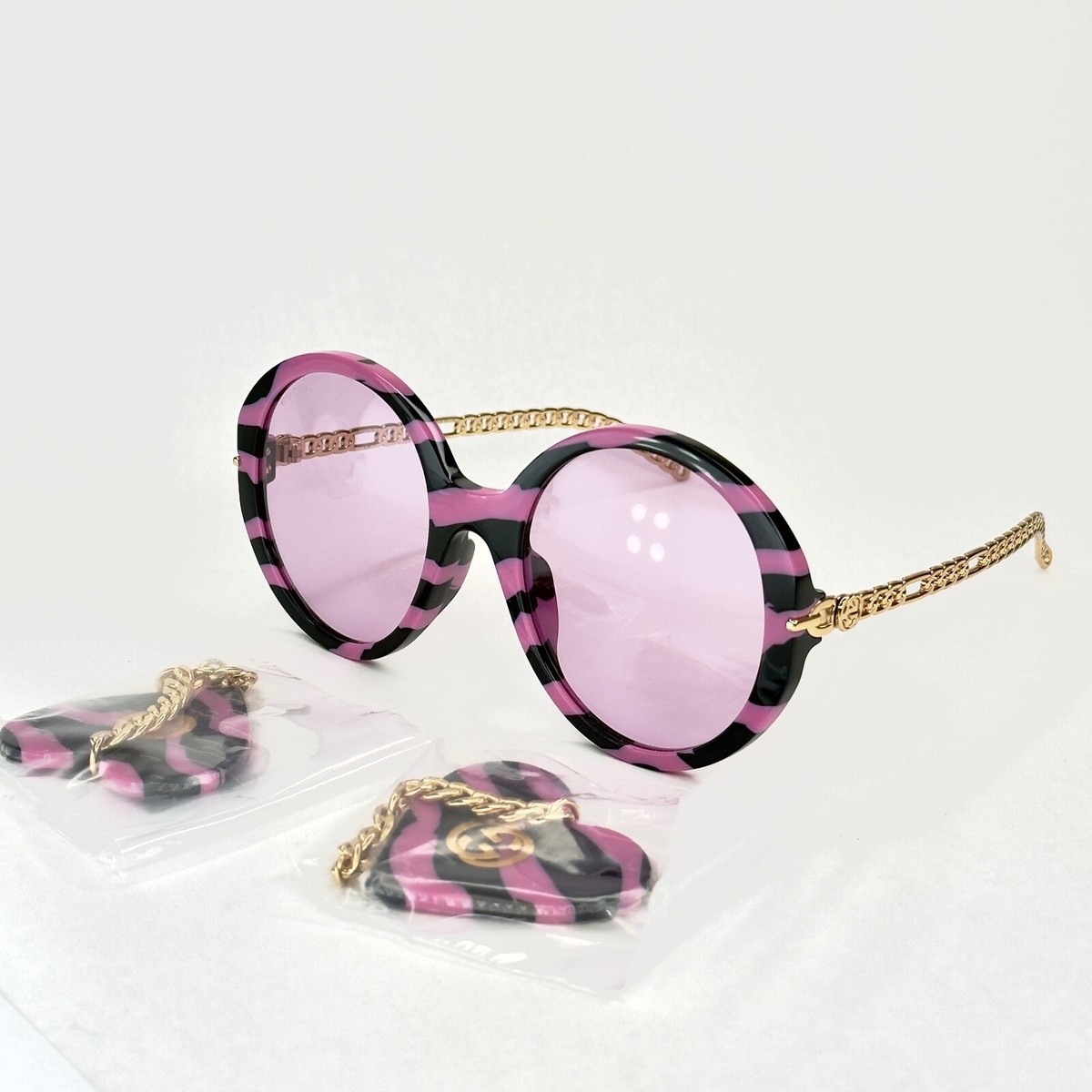 GUCCI GG0726S CHAIN 0726 Gold Black Pink Zebra Heart Charm