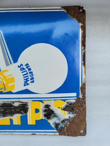 VINTAGE PORCELAIN ENAMEL SIGN PHILIPS LIGHT BULBS ARGA AND ARGENTA GERMANY 1930 - Picture 5 of 11